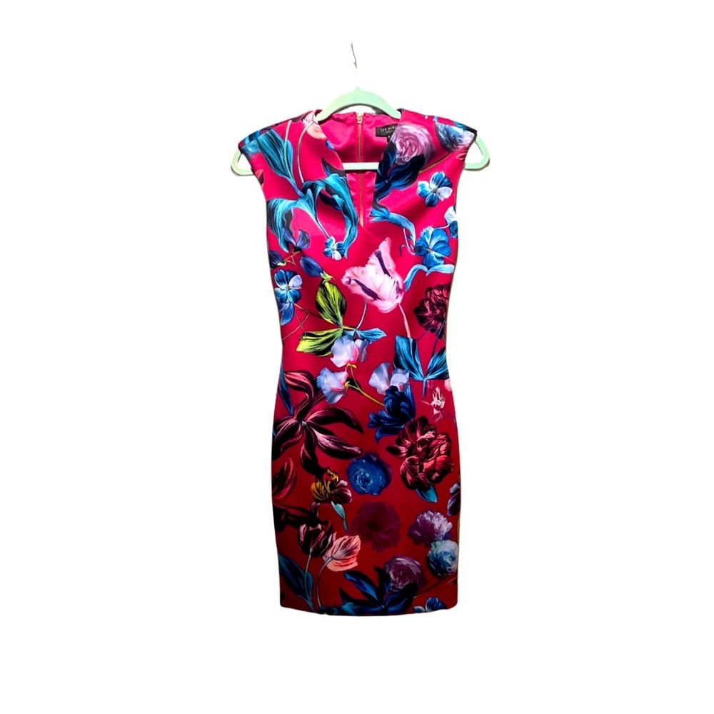 Ted Baker London Arya Pink Floral Scuba Midi Dress NWOT Size 2. - Picture 3 of 8